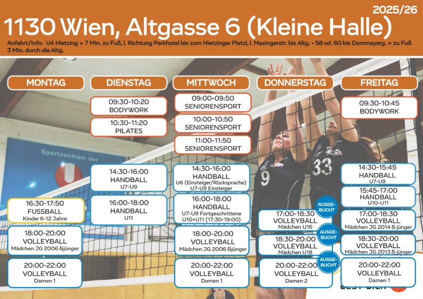 Stundenplan Altgasse kl. Halle 25_26_ Auflistung aller Einheiten unterhalb